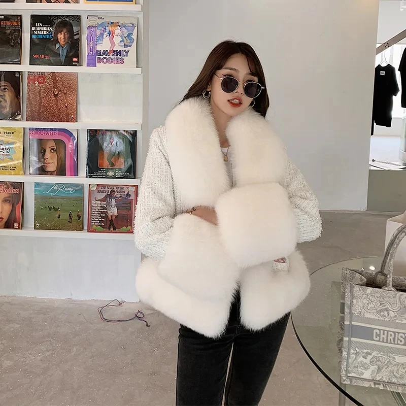 2022 Autumn Winter New Fashion Fox Fur Faux Fur Coat Women's Short Tweed Slim Fit Thin And Thick Warm Temperament Coats Female