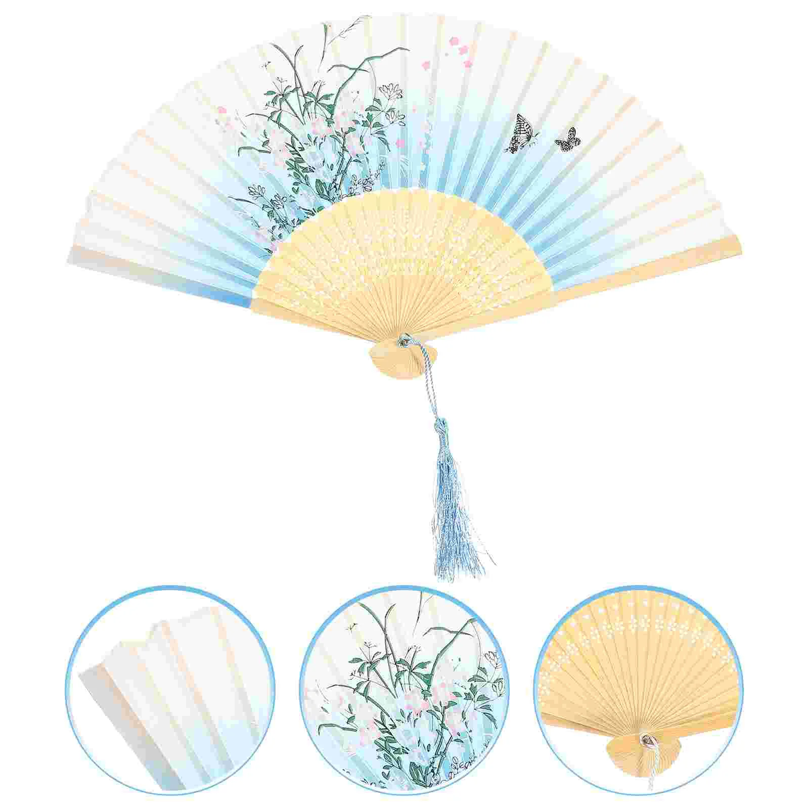 

Fan Hand Dancing Japanese Chinese Folding Style Paper Foldable Performance Decorative Holiday Fabric Festival Decorations Lace