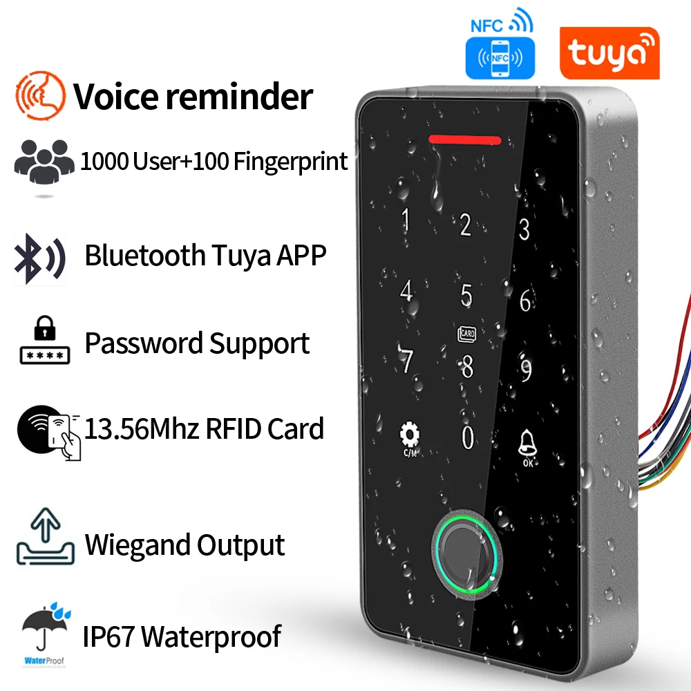 

Сенсорная клавиатура управления доступом с NFC, Bluetooth, управлением через приложение Tuya, подсветкой, 13,56 МГц, RFID-картой, клавиатурой, Открывател...