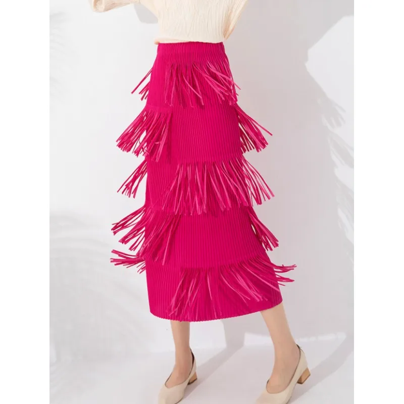 

Женская юбка с бахромой, осенне-зимняя облегающая плиссированная юбка, 2023