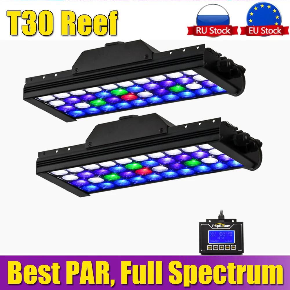 

2 x PopBloom Led Aquarium Light 200w Marine Aquarium Lamp Full Spectrum for 80-120cm Reef Coral SPS LPS Fish Tank Light Turing30