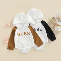 0 18m autumn baby girls boys cute romper 2 colors babe letter long sleeve patchwork hooded button jumpsuits