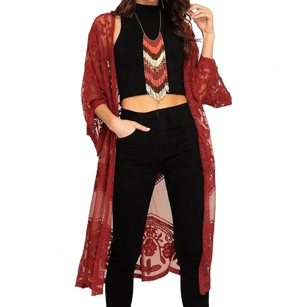 Летнее женское кружевное вязаное крючком бикини кимоно кардиган купальник