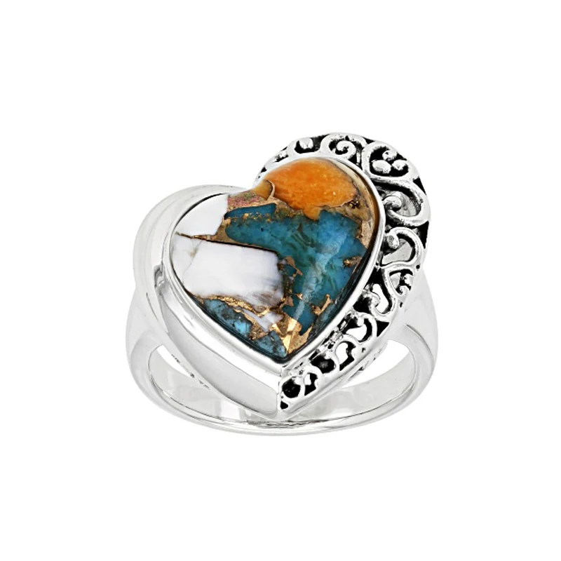 

Vintage Silver Plated Heart Turquoises Rings for Women Simple Boho Tibetan Ethnic Resin Finger Ring Party Jewelry Wholesale