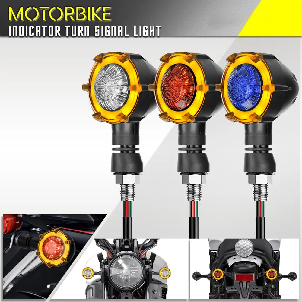 

2pcs Motorcycle Led Turn Signal 12v Retro Dual-color Signal Indicator Lamp Modified Parts For Electric Bike