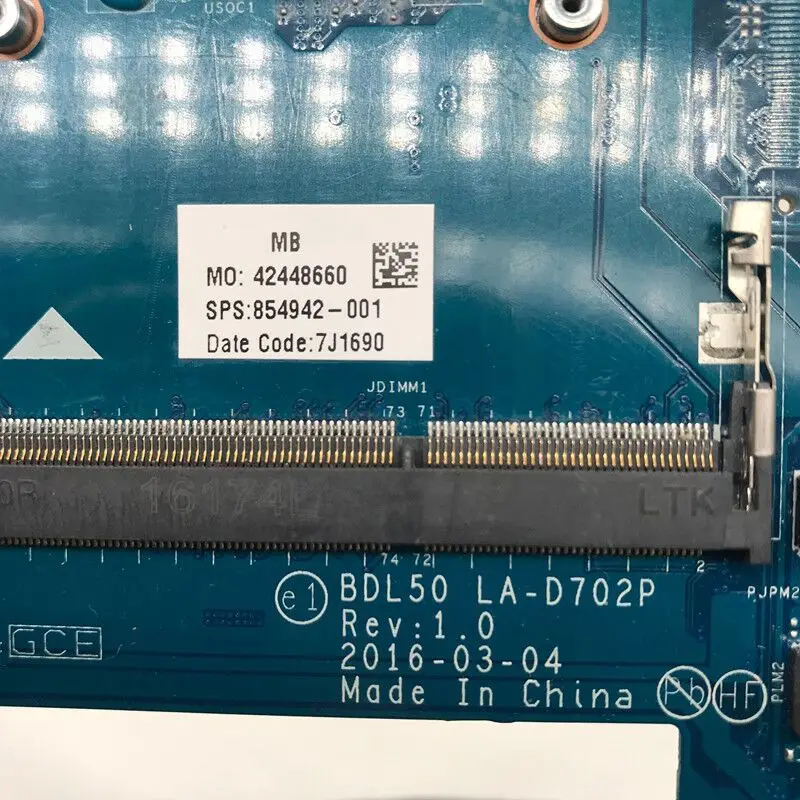 854942-001 854942-601 854942-501 для HP 250 G5 15-AY Материнская плата ноутбука BDL50 LA-D702P с процессором