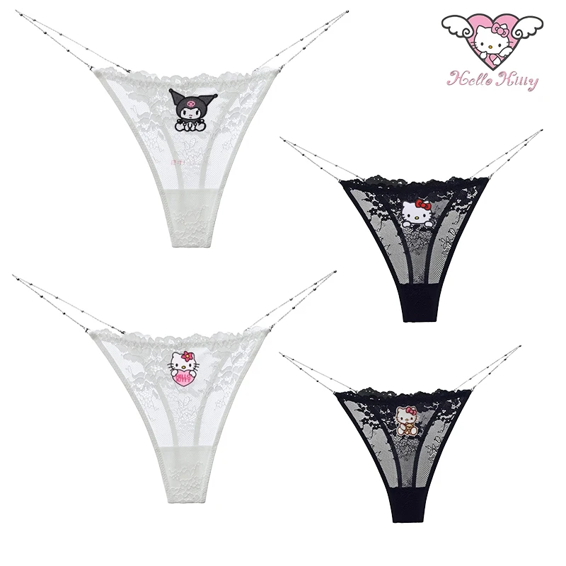 

Hello Kitty Sexy Mesh Women Thong Anime Embroidered Underwear Kawaii Y2K Girls Breathable Panties Cartoon Birthday Gifts Toys