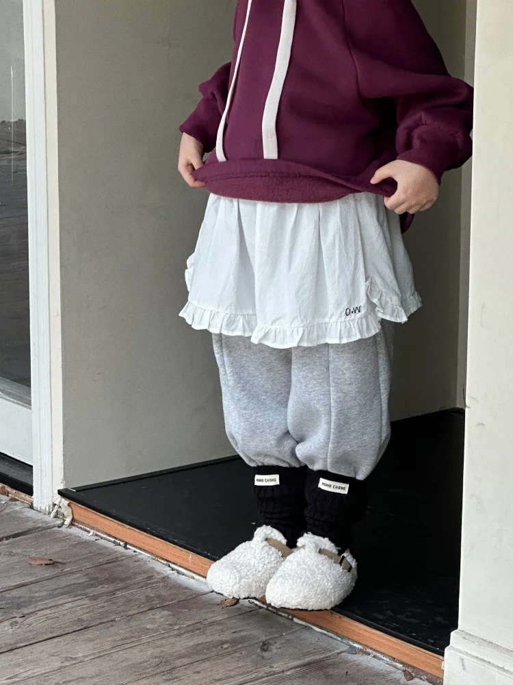 Костюм для девочек зима 2024 детская одежда корейский стиль свободная короткая