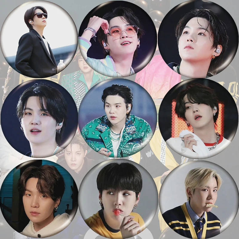

Kpop 5cm Metal Pins Bangtan Boys SUGA Brooches Fans Accessories For Hat Colthes Backpack Badge Jewelry Friends Collection Gift