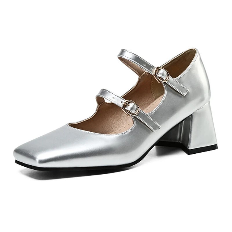 

Женские туфли на массивном каблуке, элегантные зеркальные Кожаные Туфли Мэри Джейн, черные, лето 2023