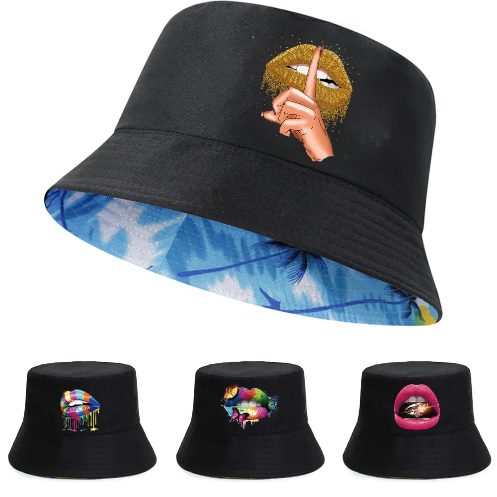 

New Travel Fisherman Hat Men Go Out Mountaineering Fishing Beach Cap Ladies Shopping Foldable Sunscreen Cotton Mouth Print Hats