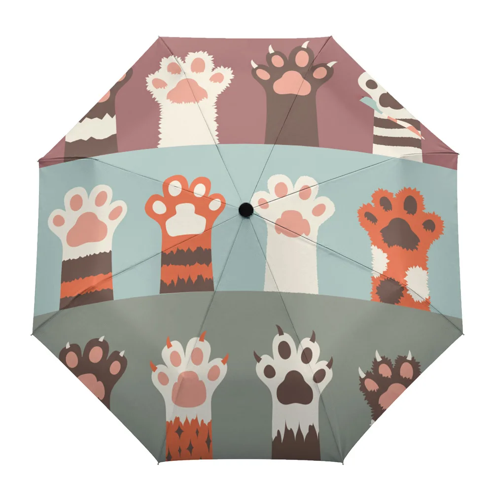 

Cat Paw Pattern Cute Rain Foldable Umbrella for Women Males Eight Strands Sunny Umbrella Fully-automatic Umbrella
