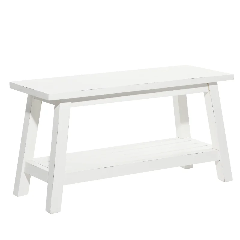 

DecMode 36" x 19" White Wood Single Shelf Bench with Slatted Wood Base, 1-Piece