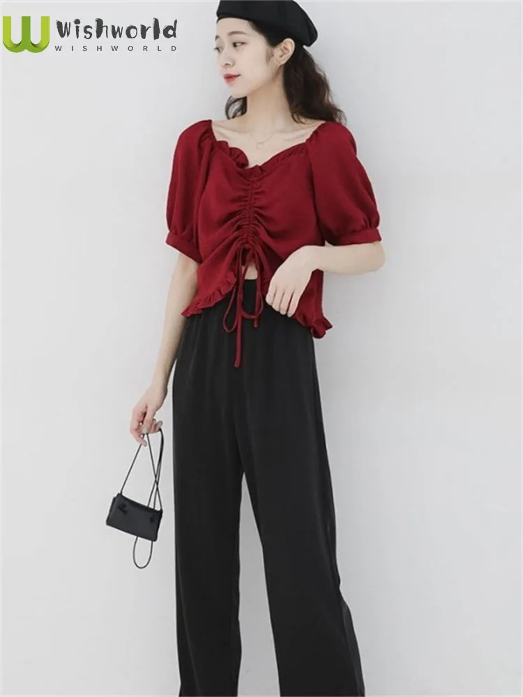 

Women's Clothing in the Summer of 2022 Han Edition Show Thin Coat + Covered the Meat Loose Wide-legged Pants Two-piece Outfit