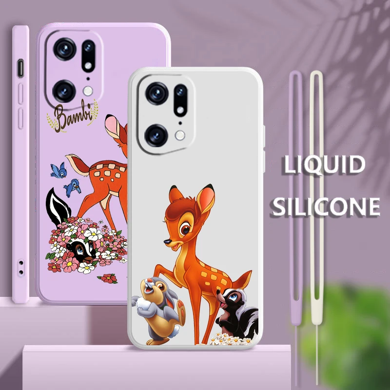 

Anime Cute Bambi For OPPO Find X5 X3 X2 neo Pro Lite A5 A9 2020 A53 A53S A96 A94 A4G 5G Liquid Rope Phone Case Coque Capa Fundas