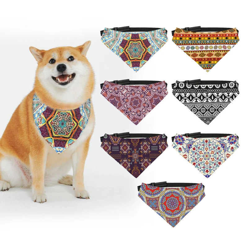 

Ethnic Tribal Seamless Pattern Kerchief Triangle Scarf Pet Neckerchief Dog Cat Saliva Towel Adjustable Pet Scarf