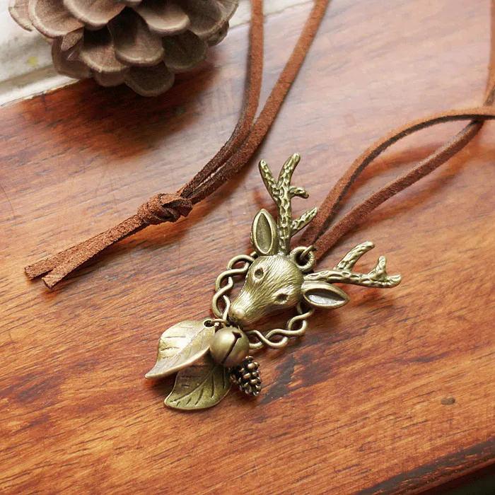 

DEAR-LIFE Original handmade jewelry literary retro deer head rope necklace pendant exquisite jewelry special gift