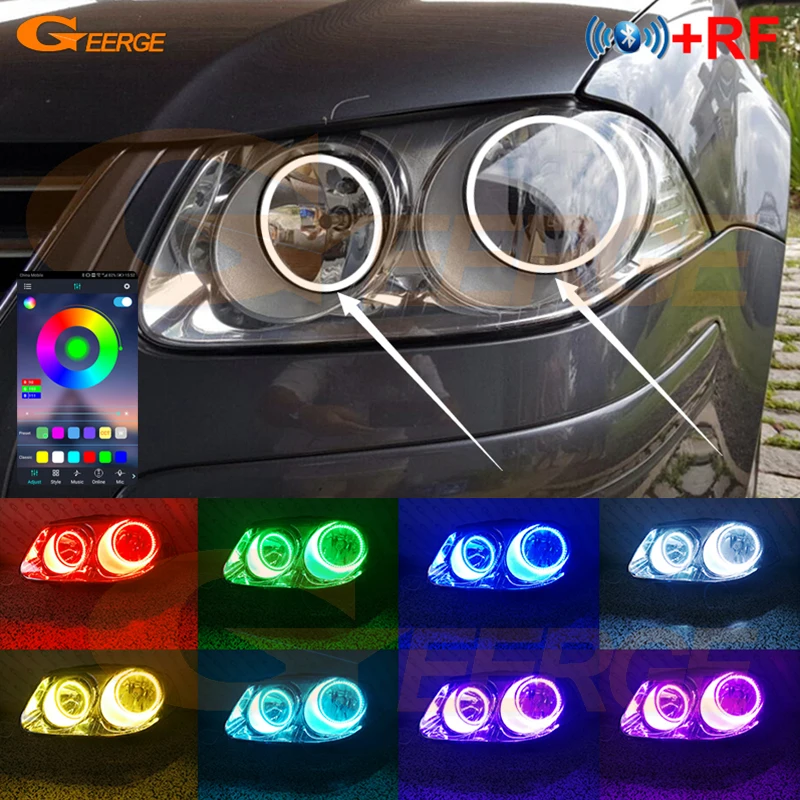 For Volkswagen VW Jetta City Clasico Bora RF Remote Bluetooth APP Multi-Color Ultra Bright RGB LED Angel Eyes Kit Halo Rings