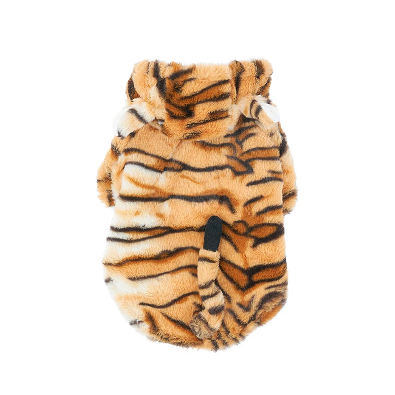 Fleece Tiger Pattern Halloween Dog Pajamas Warm Puppy Jumpsuit Autumn Winter Clothes For Small Dogs Cosplay Costumes