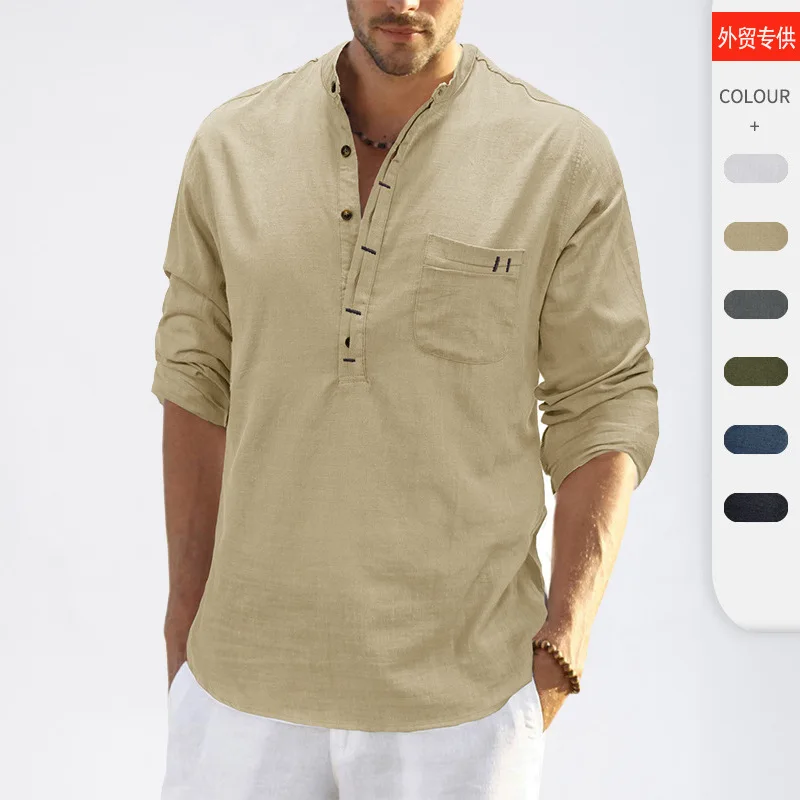 

Men's Linen Long Sleeve Shirt Spring and Autumn Linen Shirts Men Streetwear Cotton Casual Shirts for Men