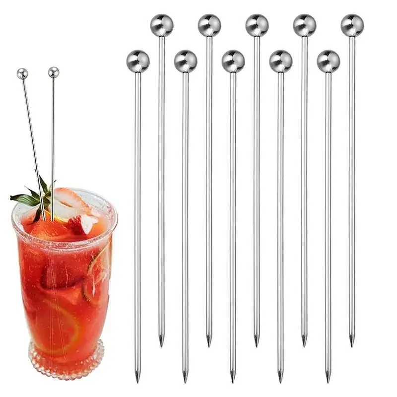 

10Pcs Metal Appetizer Picks Stainless Steel Drink Skewers Reusable Olive Fruit Sticks Cocktail Picking Supplies Party Accessory