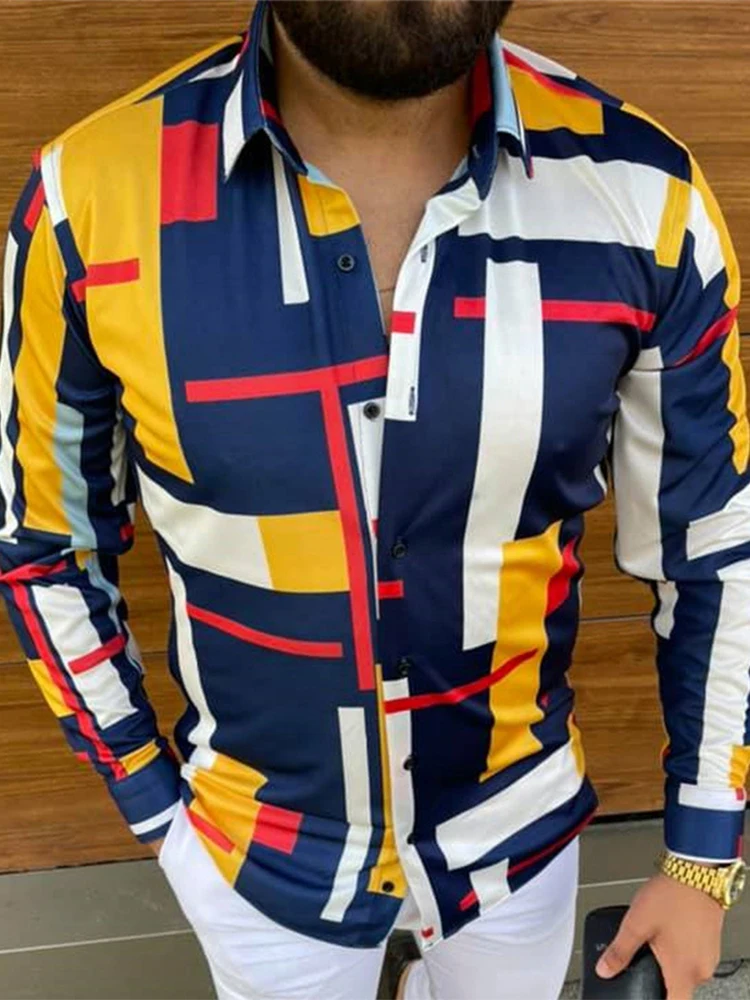 

2022 Spring Summer Casual Turn-down Collar Tops Men's Vintage Printed Buttoned Shirt Fashion Long Sleeve Slim Fit Shirts For Men