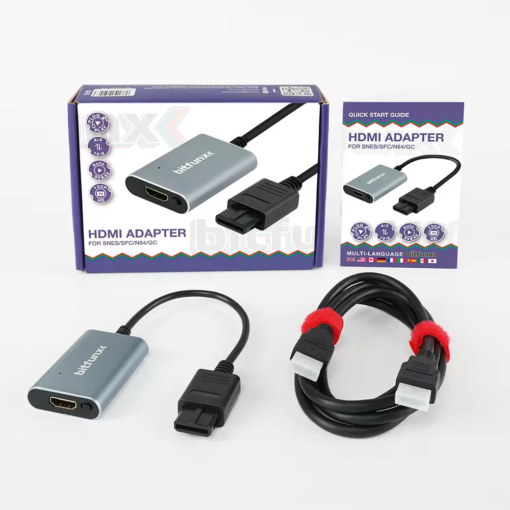 Фото Адаптер BitFunx 720P Svideo/AV-HDMI для SNES/N64/SFC/NGC NTSC/PAL 4:3/16:9, переключатель соотношения сторон, композитный преобразователь HDMI №1