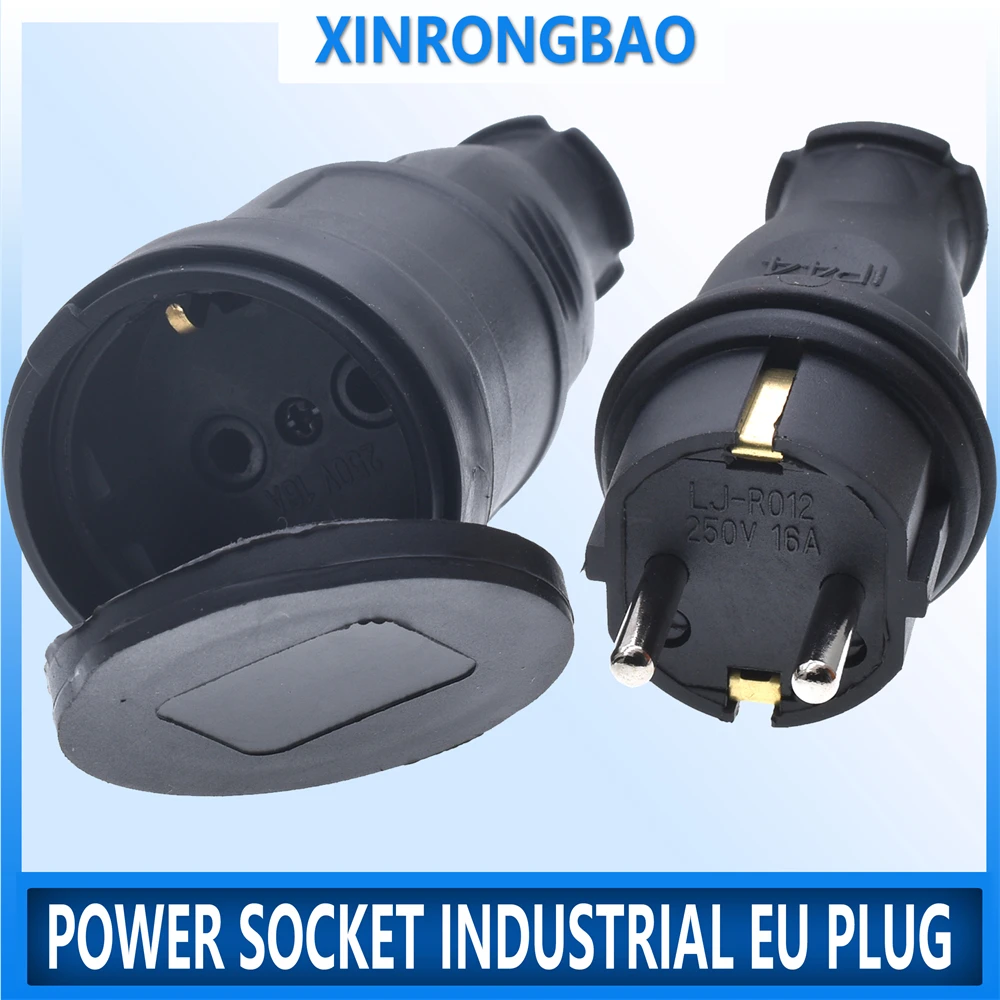 Power Socket Industrial EU Rubber Waterproof Plug Electrial Grounded European Connector With Cover IP44 For DIY Power Cable Cord