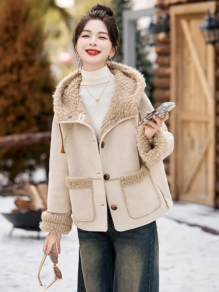 Бархатное меховое пальто из овечьей шерсти оленьей кожи модная верхняя одежда