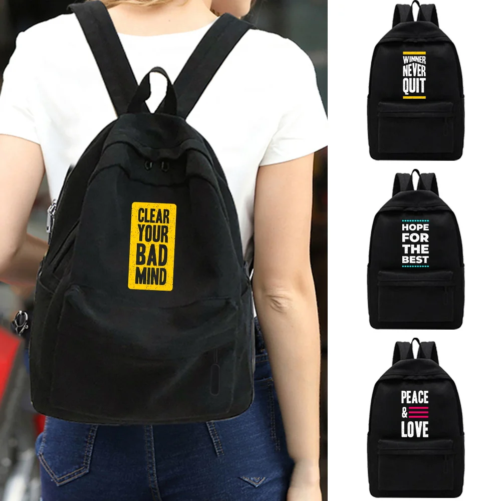 

2023 Women School Backpack Canvas Phrase Letter Bagpack Female Anti Theft Rucksack Casual Lady Travel Backpacks Korean Back Pack