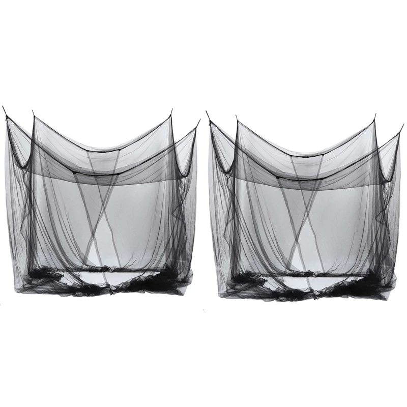 

HOT SALE 2X 4-Corner Bed Netting Canopy Mosquito Net For Queen/King Sized Bed 190X210x240cm (Black)