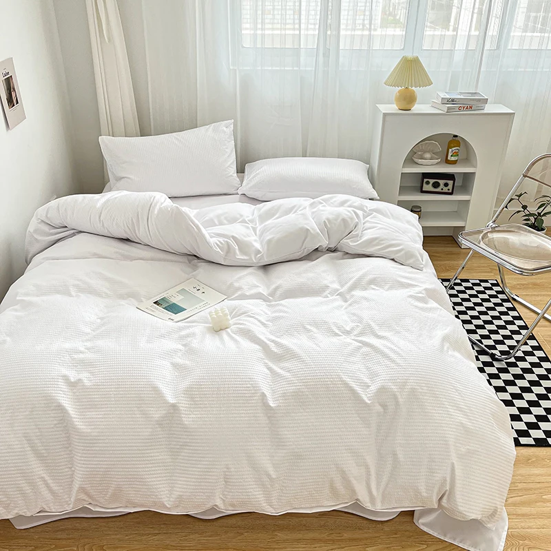 

Simple White Duvet Cover Set 210x210 Quilt Cover With Pillowcase Stylish Soft Bed For Home Bedding Set Twin Queen King