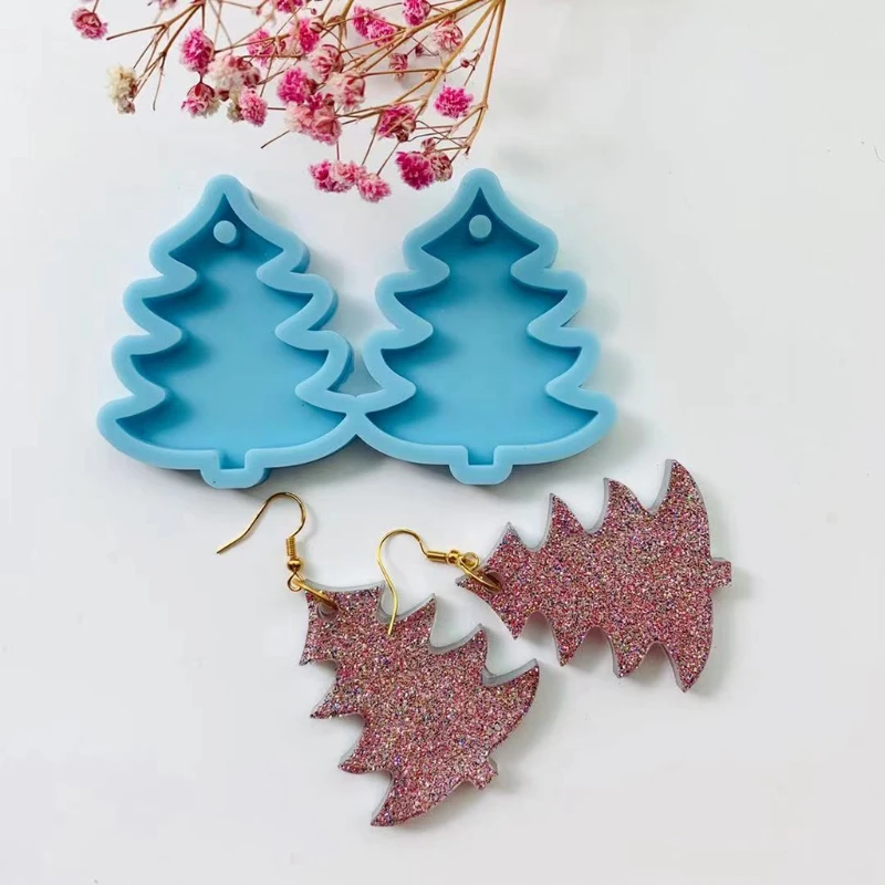 

Christmas Pine Tree Eardrops Ear Stud Dangles Casting Mold UV Crystal Resin Epoxy Mold Dried Flower Crafts Casting Mold