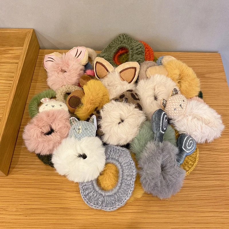 

Cute Ins Plush Hairband Faux Rabbit Fur Korea Baby Hairwear Simple Soft Solid Child Ponytail Elastic Hair Accessories
