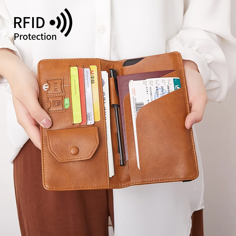 Women Men RFID Vintage Business Passport Covers Holder Multi-Function ID Bank Card PU Leather Wallet Case Travel Accessories