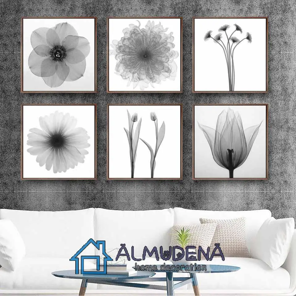 Черно-белые прозрачные цветы, холст, живопись, квадратные цветы, искусство стен, картина без рамы, Современное украшение для дома