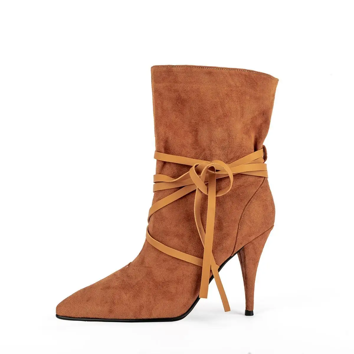 

Fashion Design 2022 Autumn And Winter New Pointed Toe Suede Stitching Lace Up Tapered Heel Elegant Foot Set Fashion Short Boots