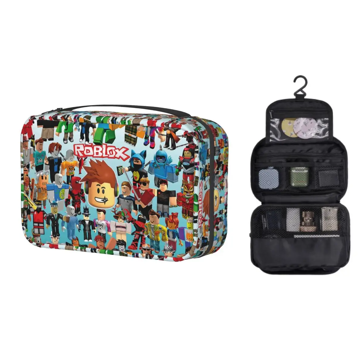 

Hanging Travel Robloxs Characters Collage Toiletry Bag Portable Game Cartoon Makeup Cosmetic Organizer Storage Dopp Kit Case