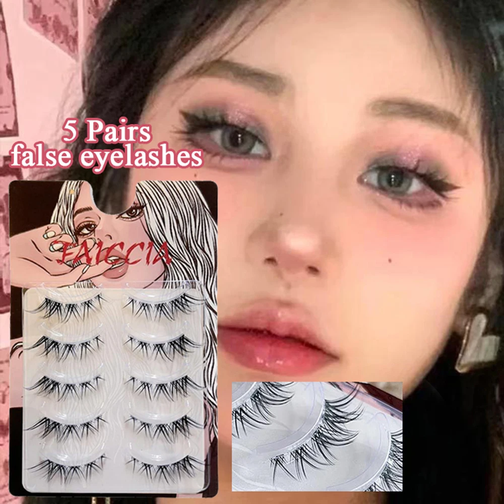 

5Pairs Eyelashes Bundles Lashes Natural Wispy False Eyelash Lashes Manga Lashes Invisible Band Soft Natural Eyelashes Extension