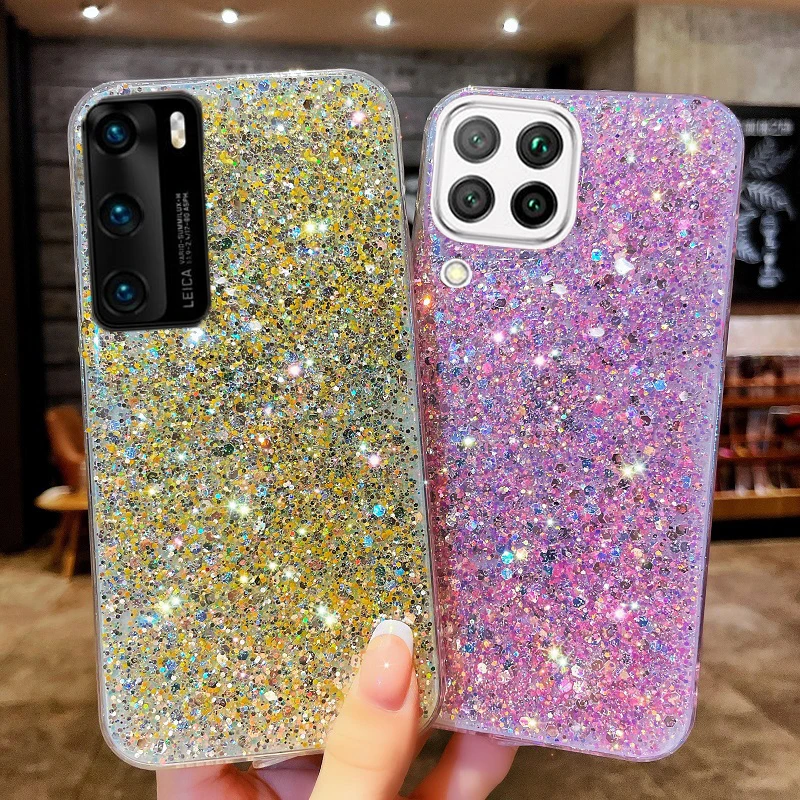 

Shiny Glitter Silicone Case for Huawei P30Lite P40 Mate 20 30 Pro Y6P Y7P Y7A Y9A Y9Prime2019 Gold Silver Foil Soft Back Cover