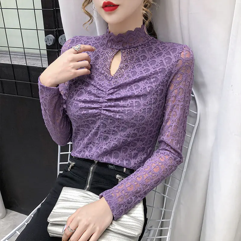 

Lace shirt, new style, western style, belly cover top, sexy inner wear, female autumn and winter thickening bottoming