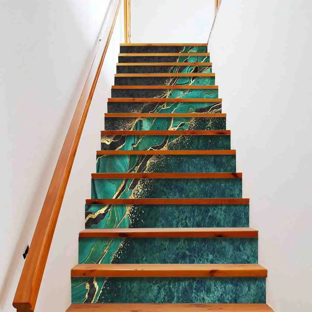 

Зеленые Золотые Мраморные наклейки для лестницы, мраморные Переводные картинки для лестницы, Современное абстрактное Мраморное искусство, лестничные фрески, комнатный декор для ступенек