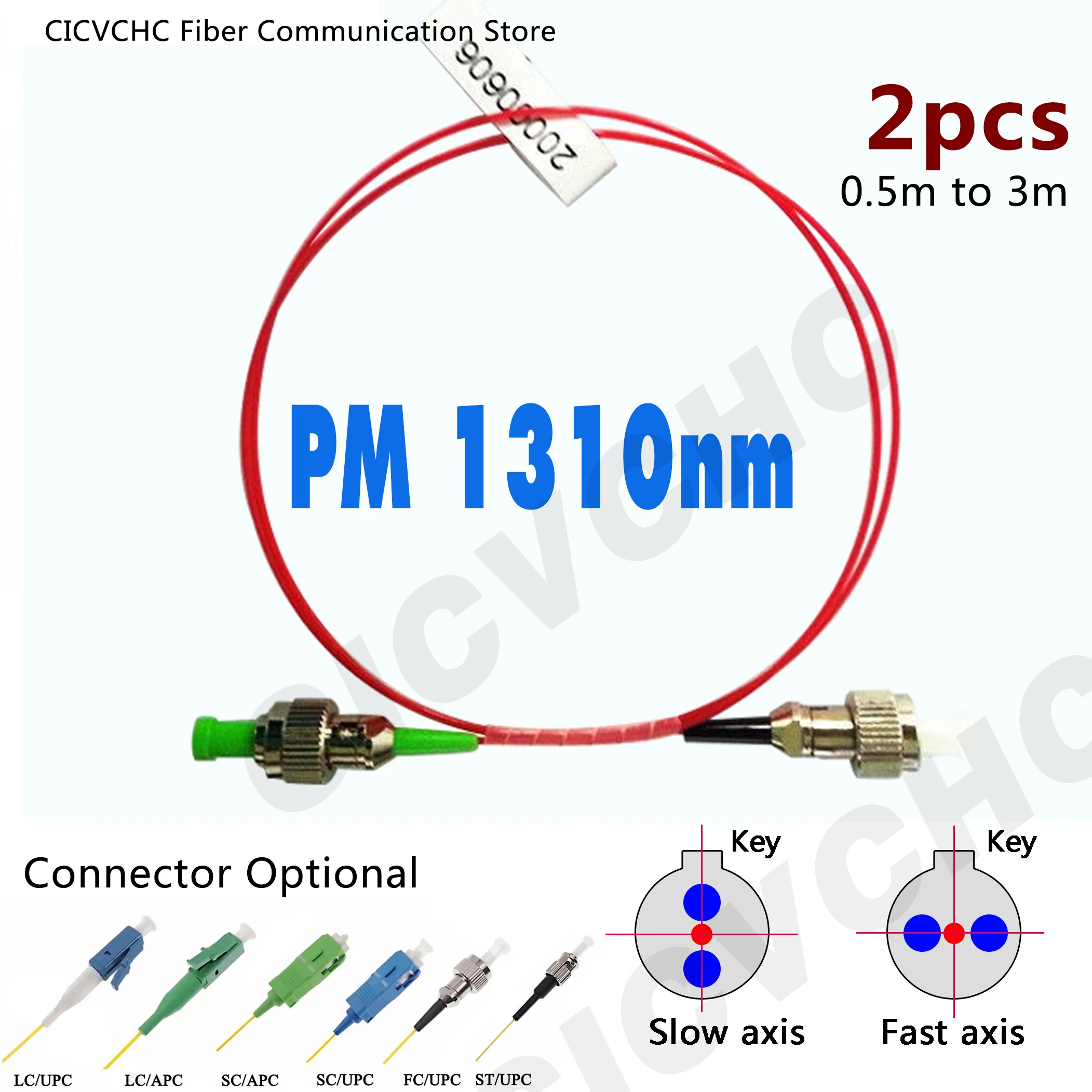 2pcs PM 1310nm Fiber Patchcord-SC, FC, LC, ST-Fast or Slow-0.9mm-Polarization Maintaining-Panda Fber-0.5m to 3m