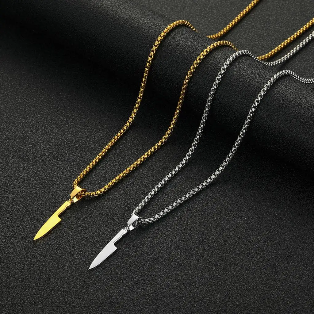 Kinitial April Stainless Chef Knife Necklace, Gift for Him, Knife Pendant Necklaces