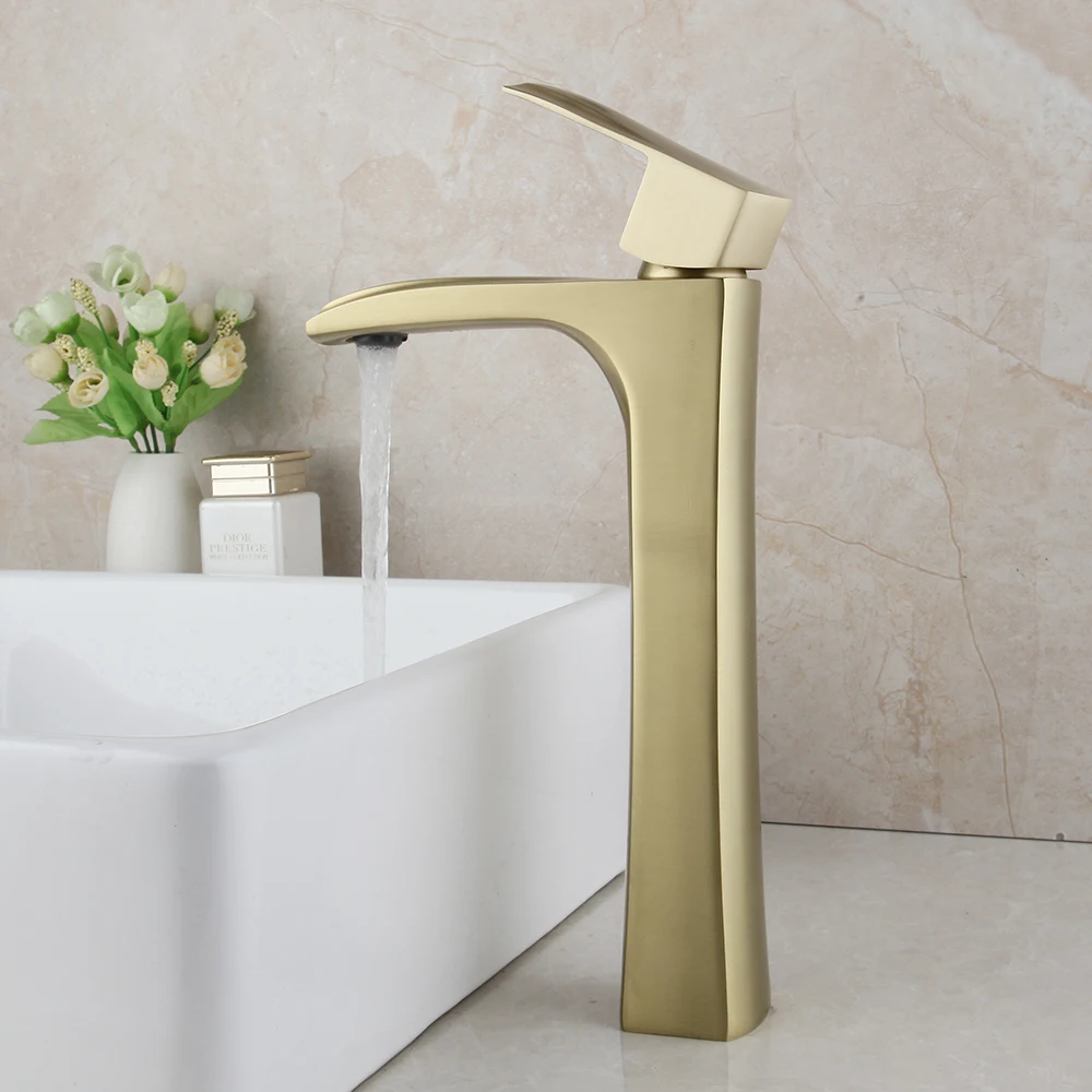 

Basin Faucet Sink Faucet Deck Mounted Bath Mixer Brass Hot and Cold Water Tap Sprayer Washbasin Faucets Brushed Gold Basin Taps