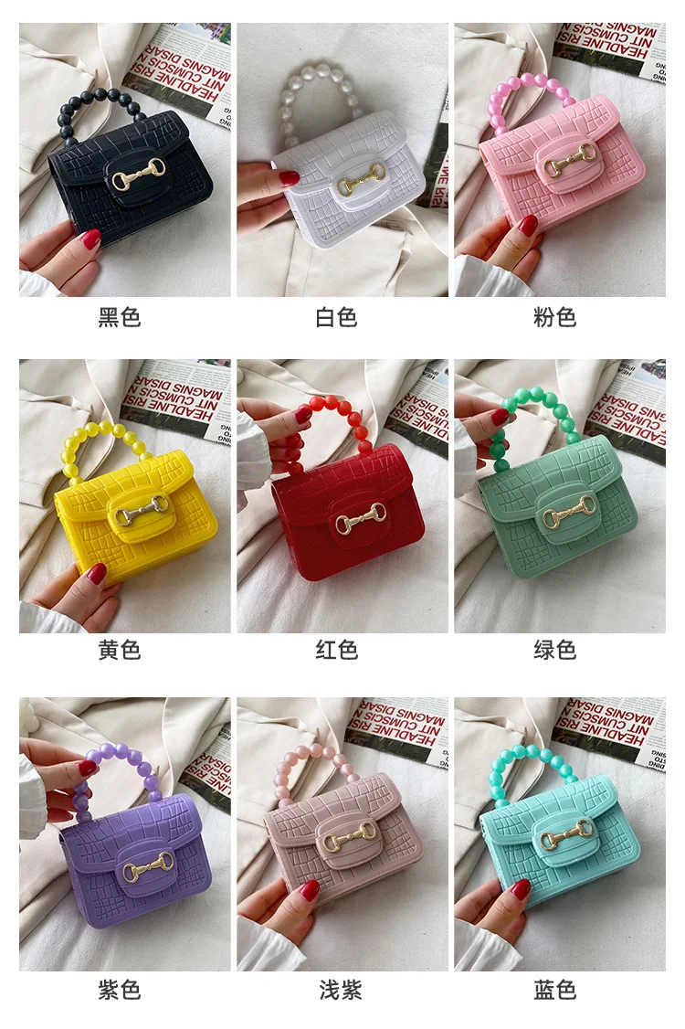 Children 2023 new Pearl color matching magnetic buckle portable mini crocodile pattern small jelly bag strapless red envelope