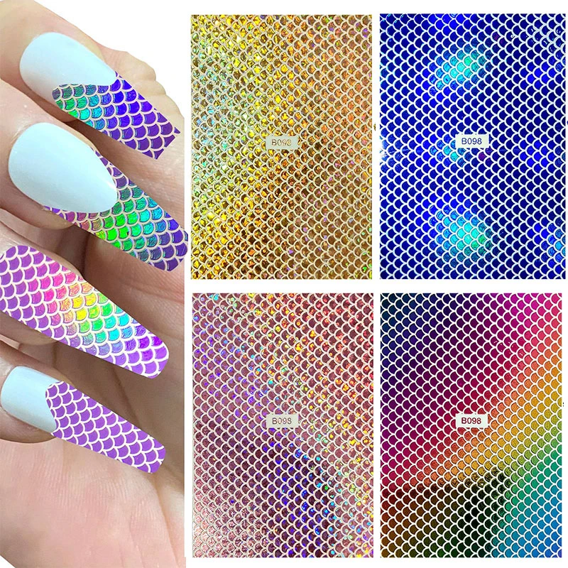 

1 Sheet Fish Scale Nail Sticker Nail Art Adhesive Decals Laser Sticker Designs 3D Manicure Decor DIY Holographic Sticker