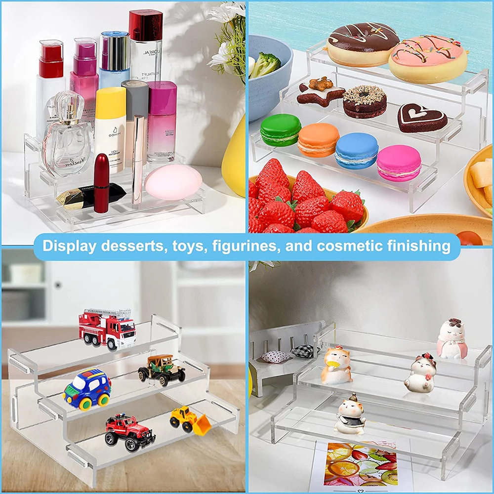 Clear Acrylic Display Riser Shelf Detachable Transparent Shelves Perfume Organizer and Pokemon Amiibo Action Figure Holder