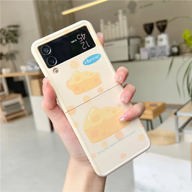 Ins Style Cheese Phone Case for Samsung Galaxy Z Flip 4 3 Hard Cover for ZFlip3 Zflip4 Solid Shell Bracket