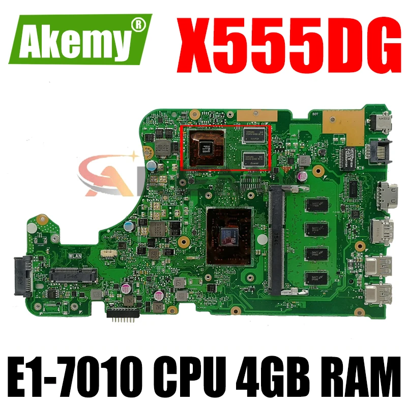 

X555Yi X555DG laptop motherboard For Asus X555D X555DG X555Y X555Yi mainboard motherboard test 100%ok 4GB RAM E1-7010 CPU 2cores